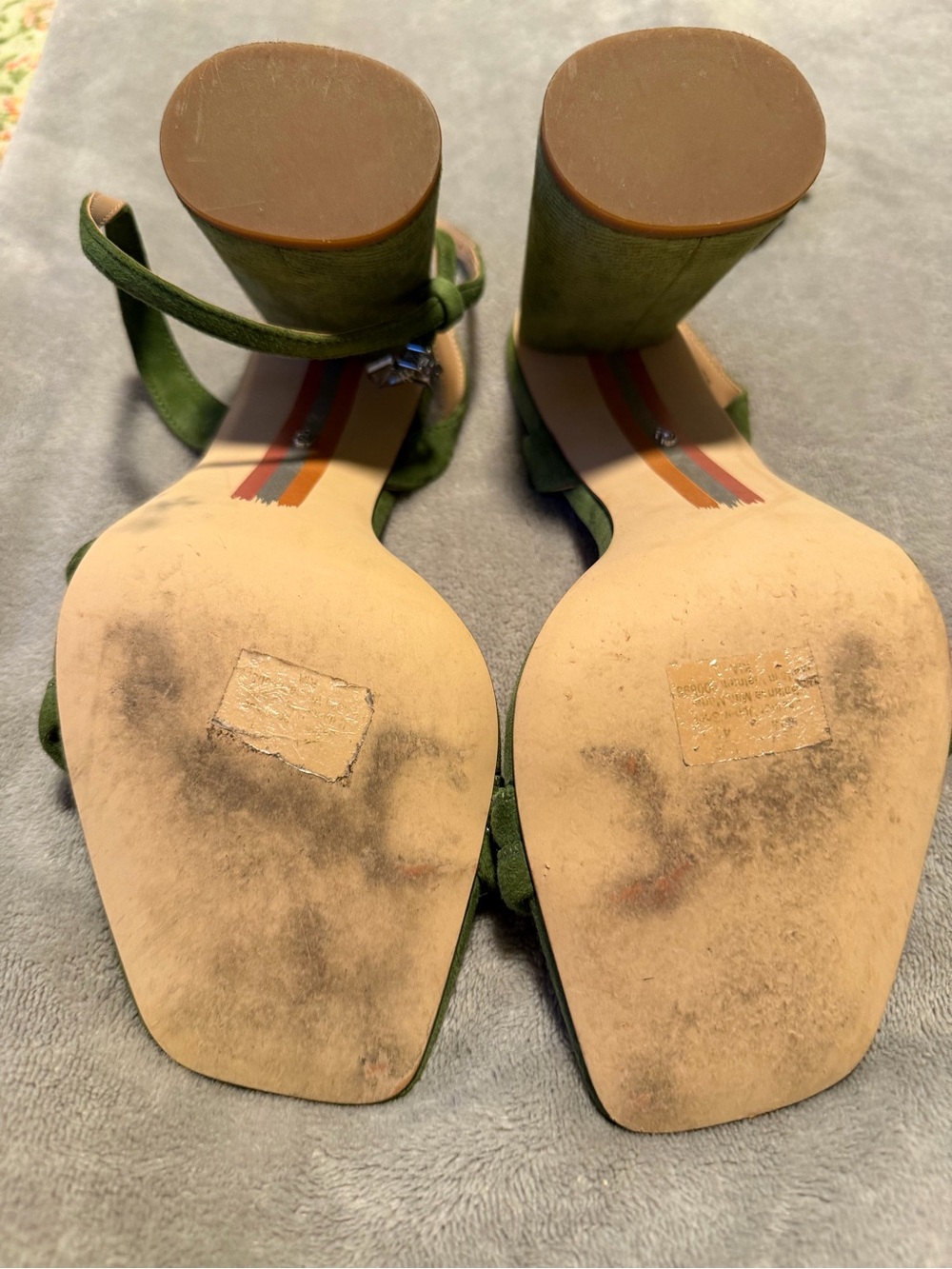 Sam Edelman Olive Green Suede Block Heel Sandals - Picture 12 of 13